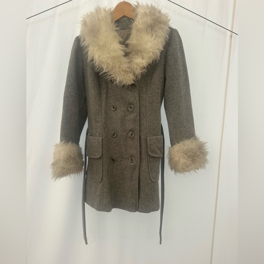 Vintage 60’s Sears Fashions Wool Faux Fur Trim Coat